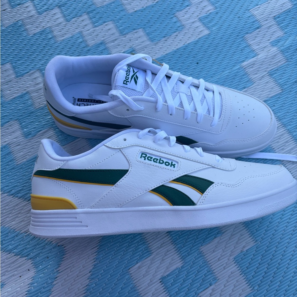 Reebok Classic White Shoes with Green and Yellow Highlights